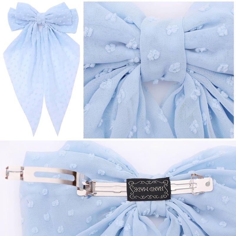 MRJ 4Pcs Chiffon Hair Bows for Women Big French Bows Hair Clips for Girls Hair Accessories Barrettes Metal Clips Bowknot Aesthetic - Image 3
